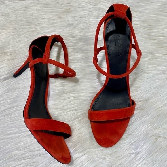 Sandro‎ Amel Suede Mid-Heel Strappy Sandal in Red 39 - Picture 4 of 10